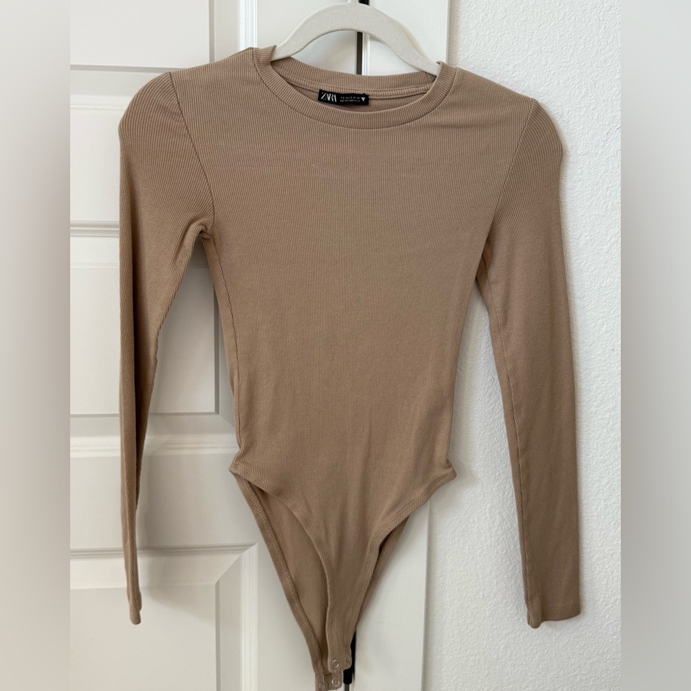 Zara Tan Ribbed Knit Top